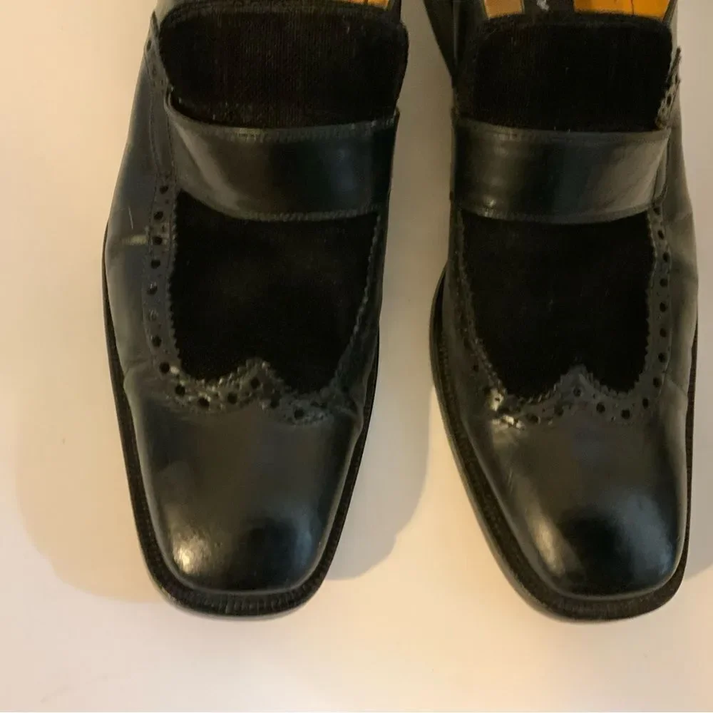 Kenneth Cole Size 9 M Black  Leather Slip On Wingtip Loafer Dress Mens Shoes